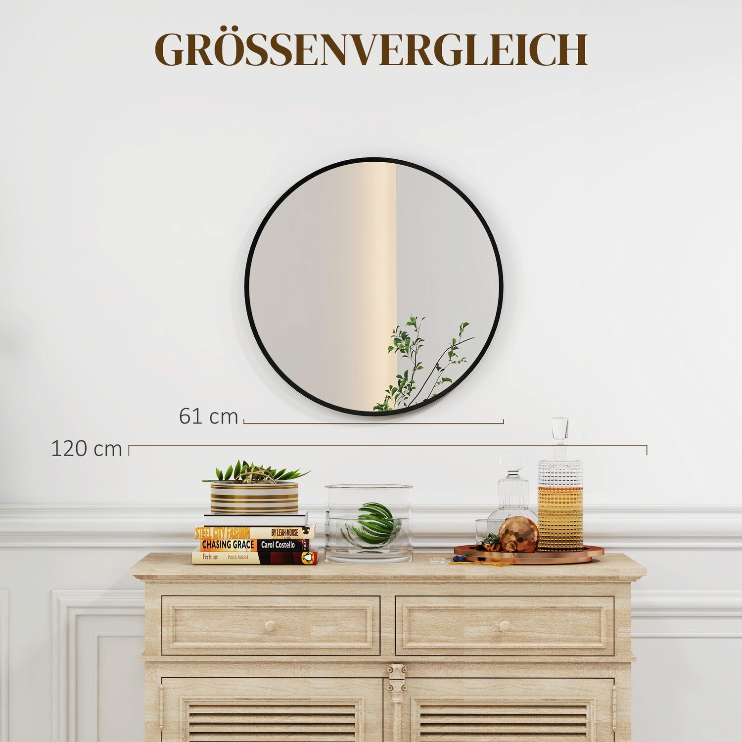 Rund svart väggspegel – 60x60 cm, Aluminiumram