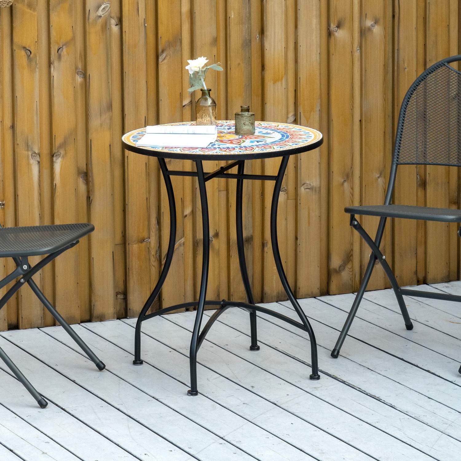 Runt Mosaic Garden Bistrobord – Keramikskiva, Ø60 cm