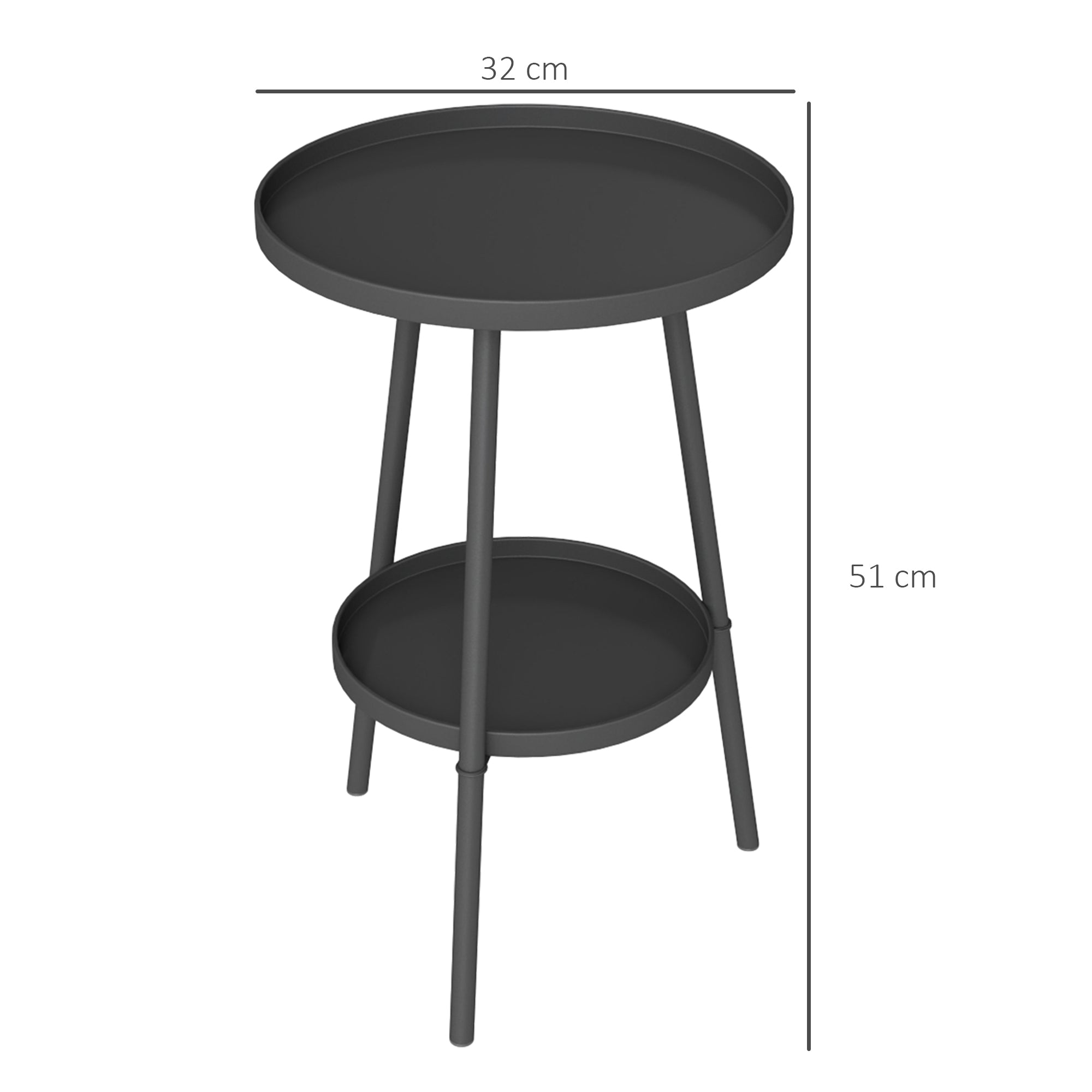 Runt balkongbord i metall, design i två nivåer, svart