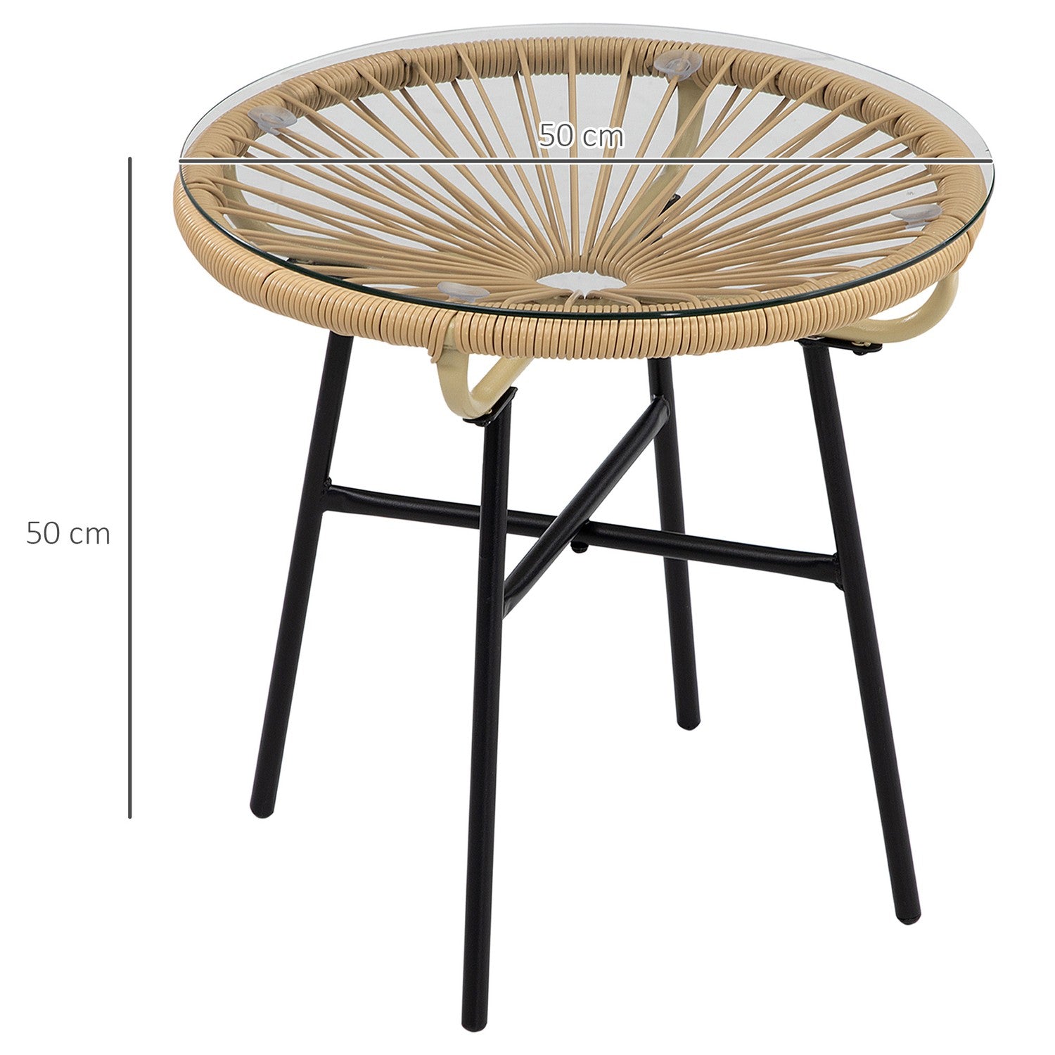 Runt bistrobord för trädgård eller uteplats, svart & beige, 50 cm