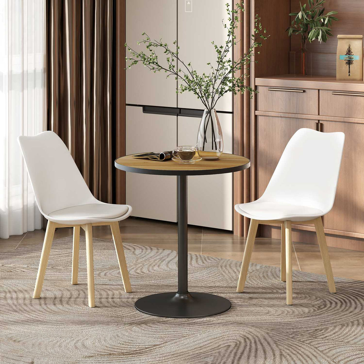 Runt matbord, eklook, kompakt design, för 2-4 personer, ek