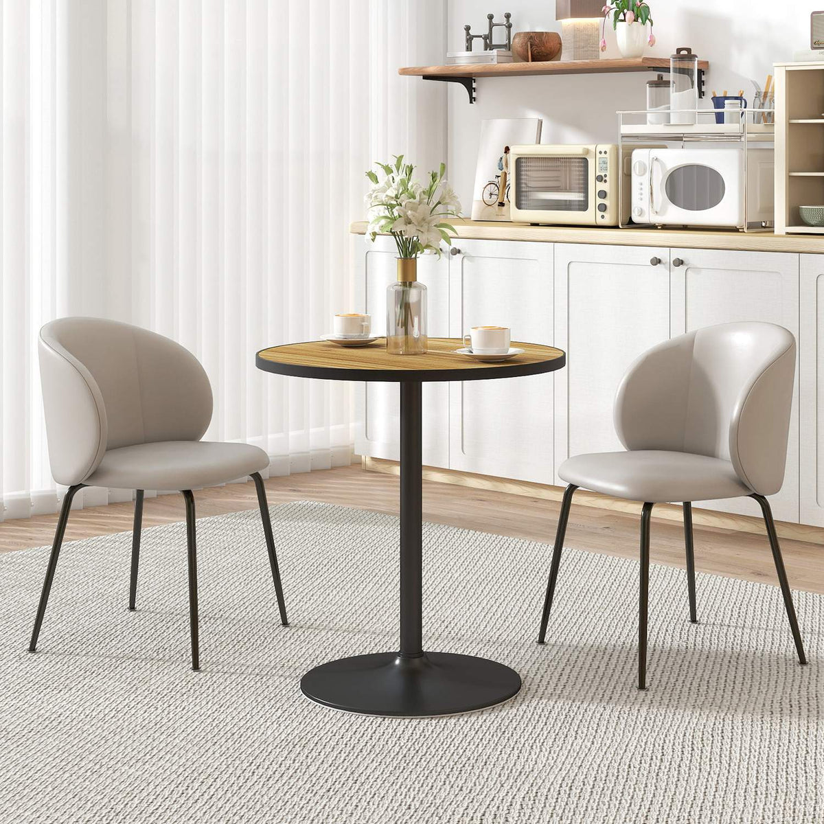 Runt matbord, eklook, kompakt design, för 2-4 personer, ek