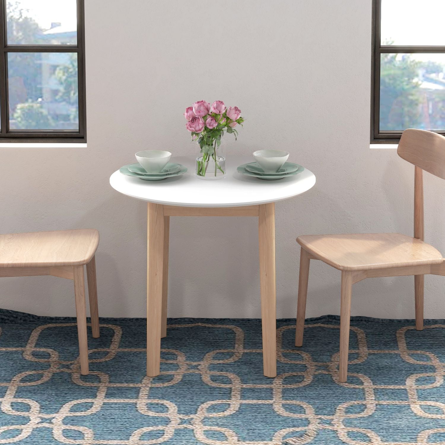 Runt matbord för 2, massivt trä, 75 cm, vit finish