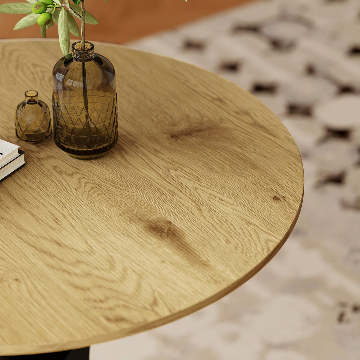 Rundt spisebord, moderne design, 78 x 78 x 75 cm, naturlig tre