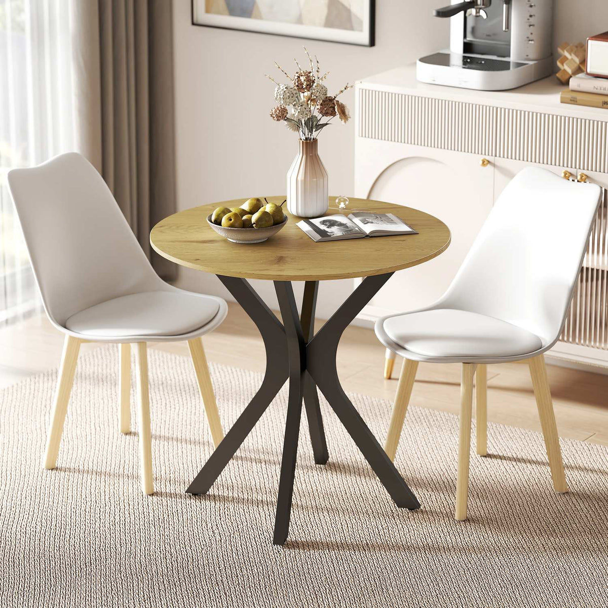 Rundt spisebord, moderne design, 78 x 78 x 75 cm, naturlig tre