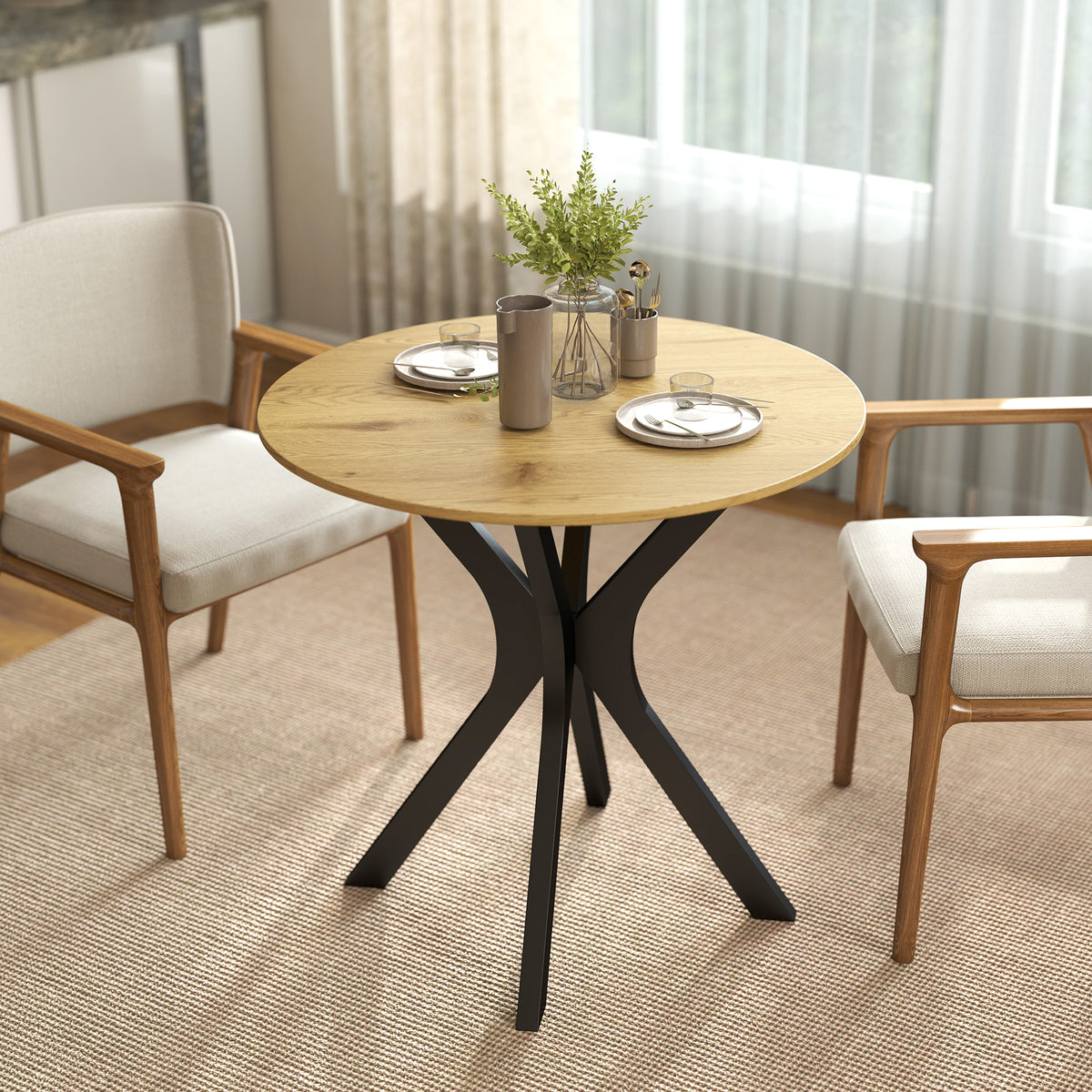 Rundt spisebord, moderne design, 78 x 78 x 75 cm, naturlig tre