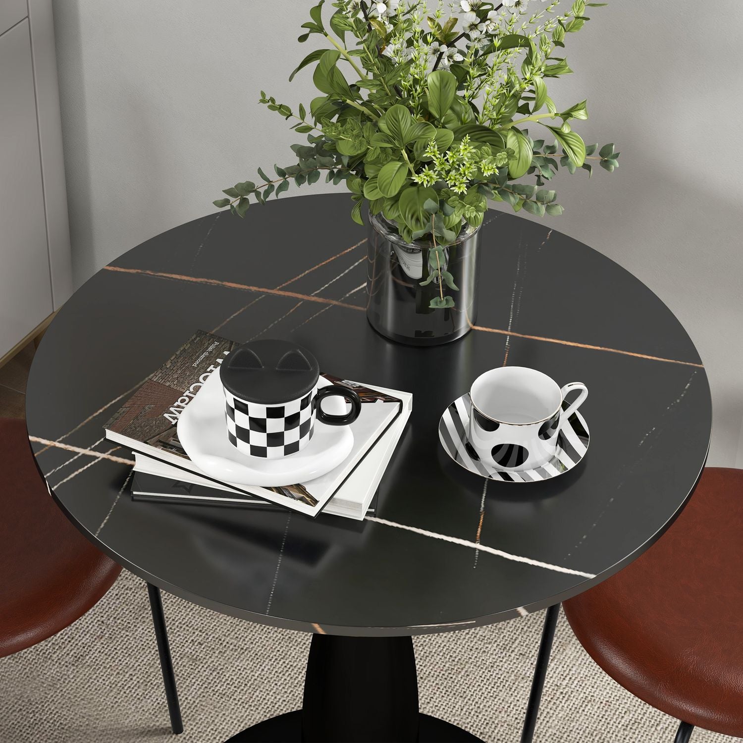 Runt matbord, modern stil – svart, stålram