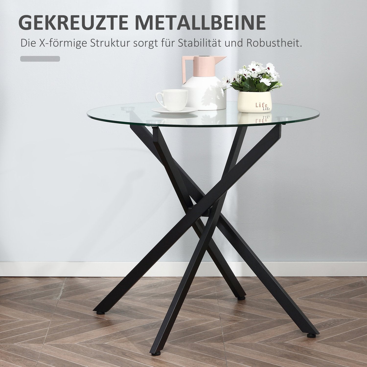 Runt soffbord i glas – svart, metallstomme, 80 cm