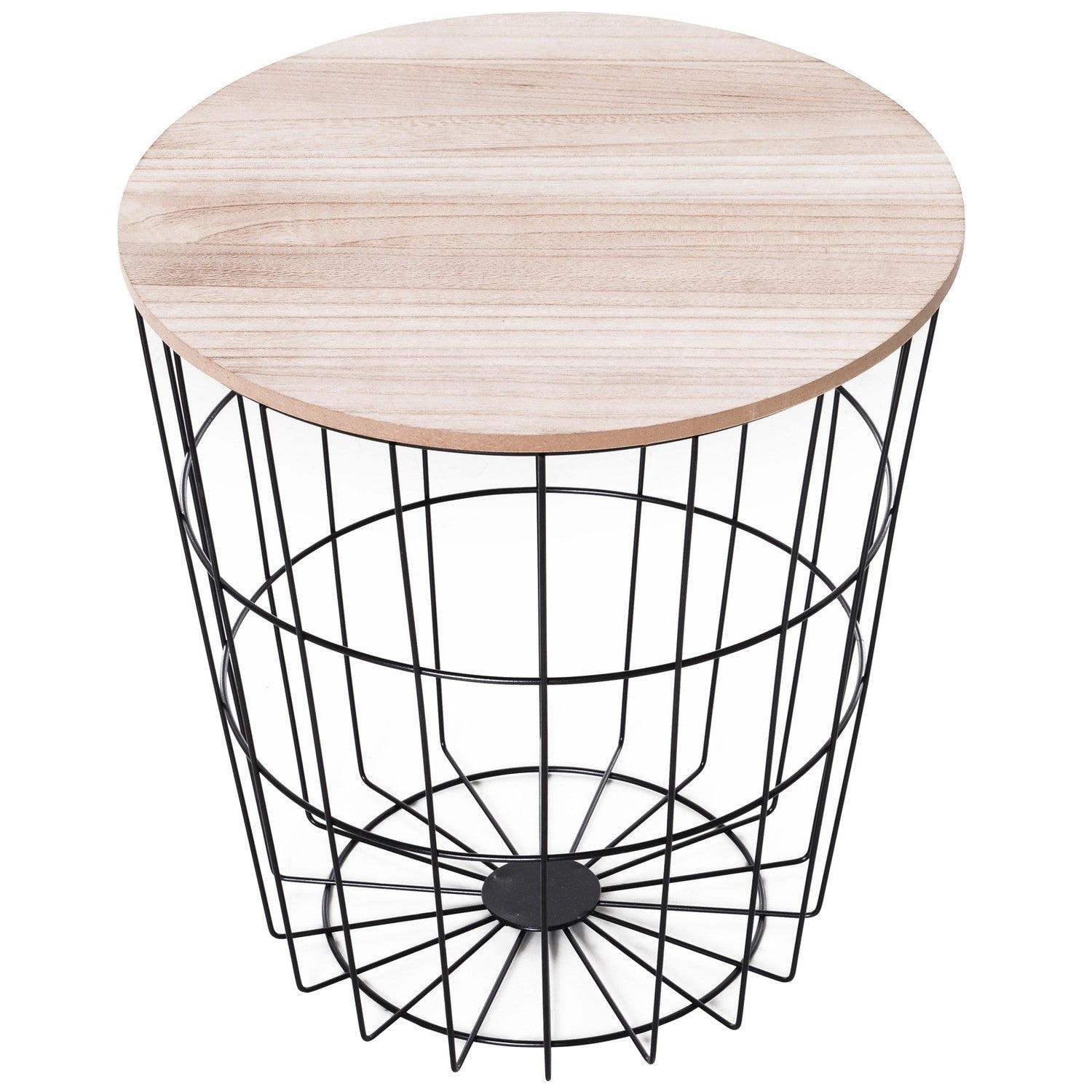 Runt soffbord med förvaring, Naturmetall MDF, Ø39,5X43Cm