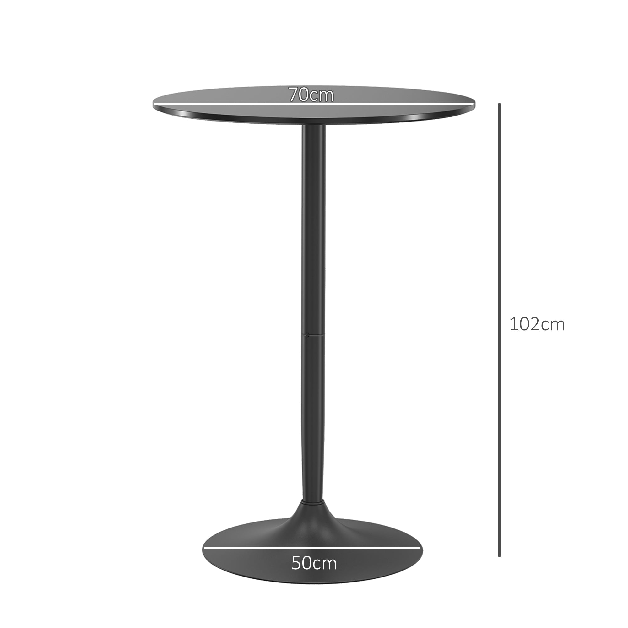Runt svart barbord, MDF och stål, Ø70 x 102 cm