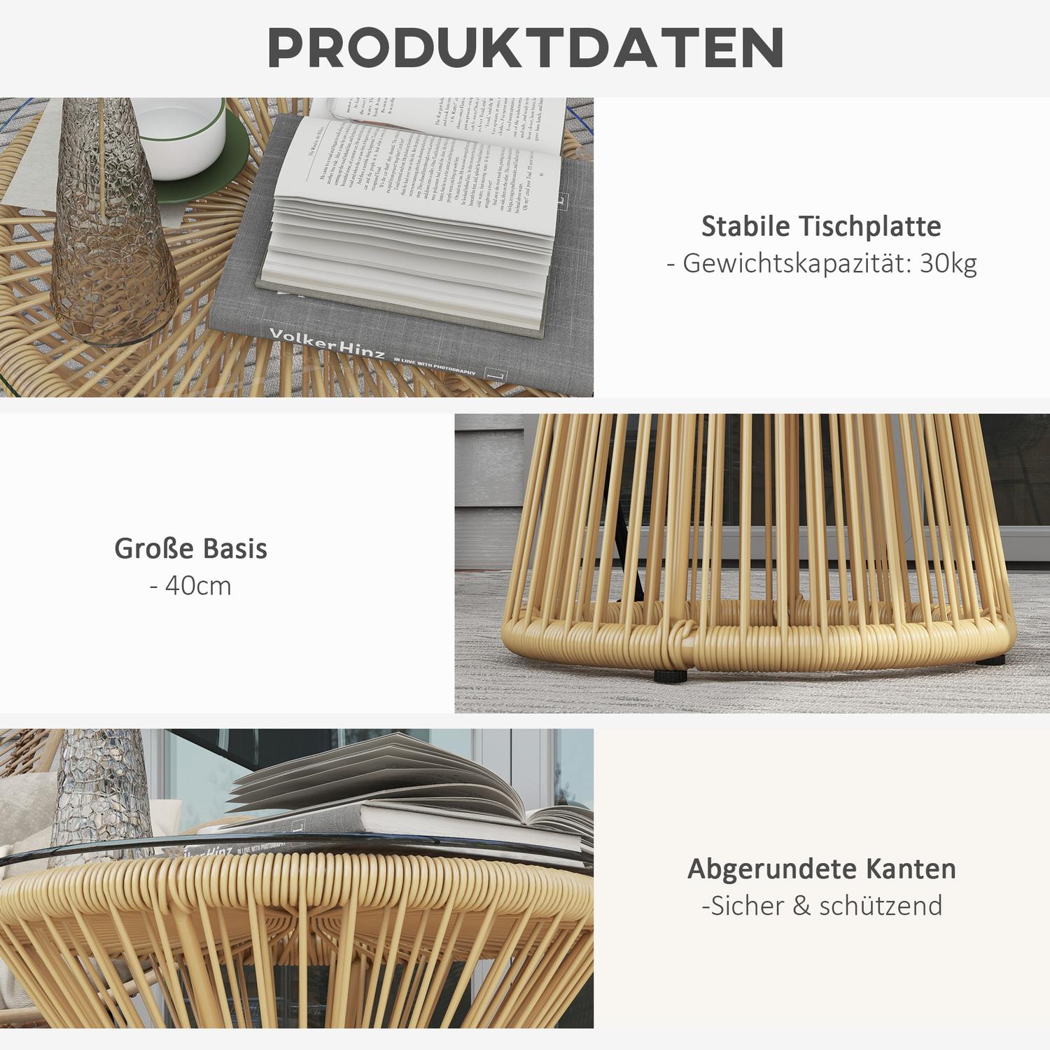 Runt uteplatsbord – Glasskiva, metalltrumdesign