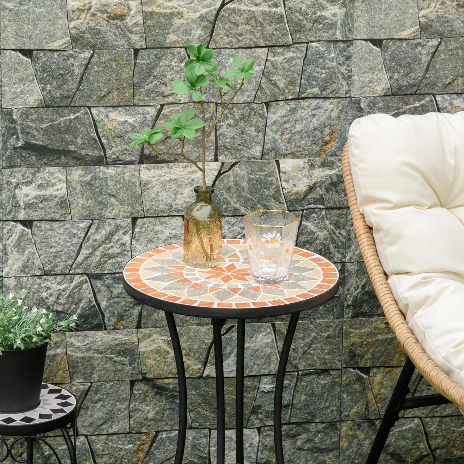 Runt väderbeständigt trädgårdsbord – 35,5 cm, Gul/Grå