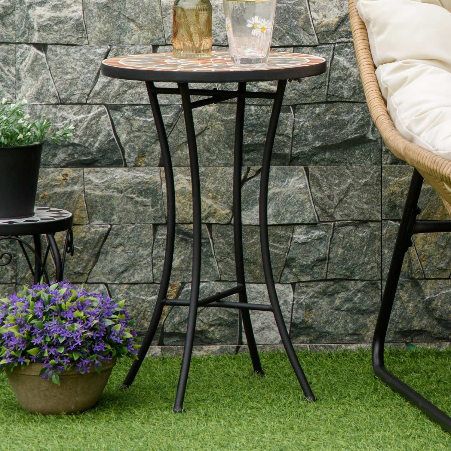 Runt väderbeständigt trädgårdsbord – 35,5 cm, Gul/Grå