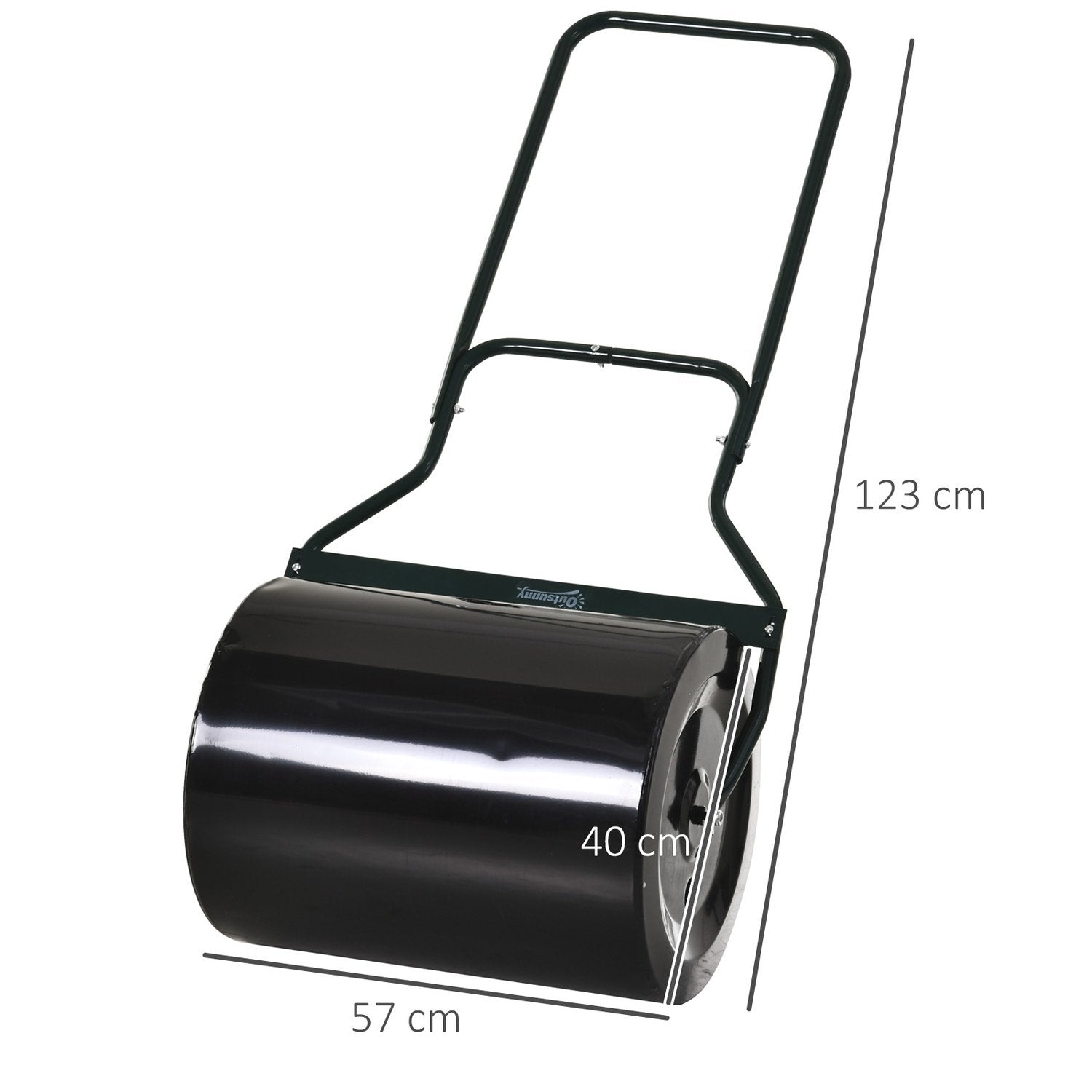 U-Handtag Lawn Roller Garden Roller 40Cm Diameter 60L Vatten/Sand Fyll Metall Svart 57 X 40 X 123Cm