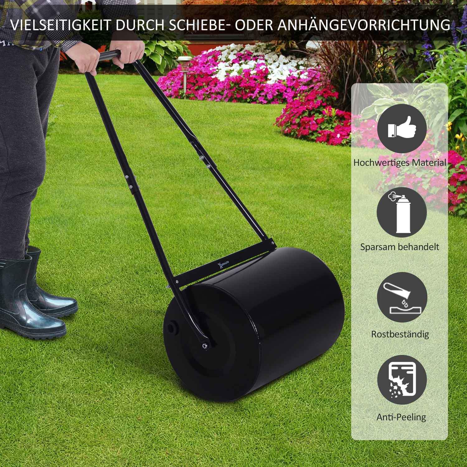 U-Handtag Lawn Roller Garden Roller 40Cm Diameter 60L Vatten/Sand Fyll Metall Svart 57 X 40 X 123Cm