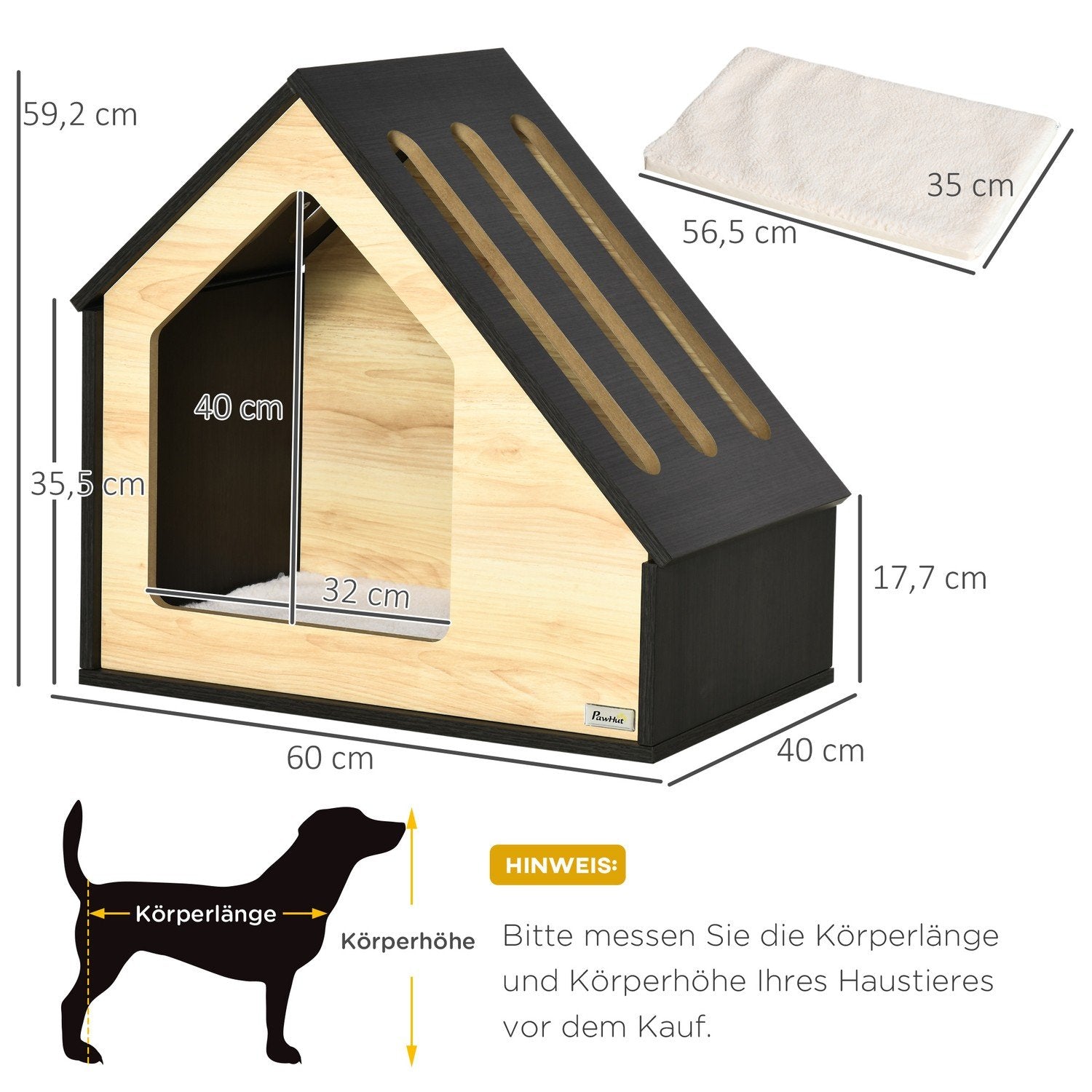 Hundhus I Trä Mysig Inomhuskattgrotta & Hundsovplats Med Kudde, För Små Hundar Upp Till 8 Kg, 60X40X59,2 Cm