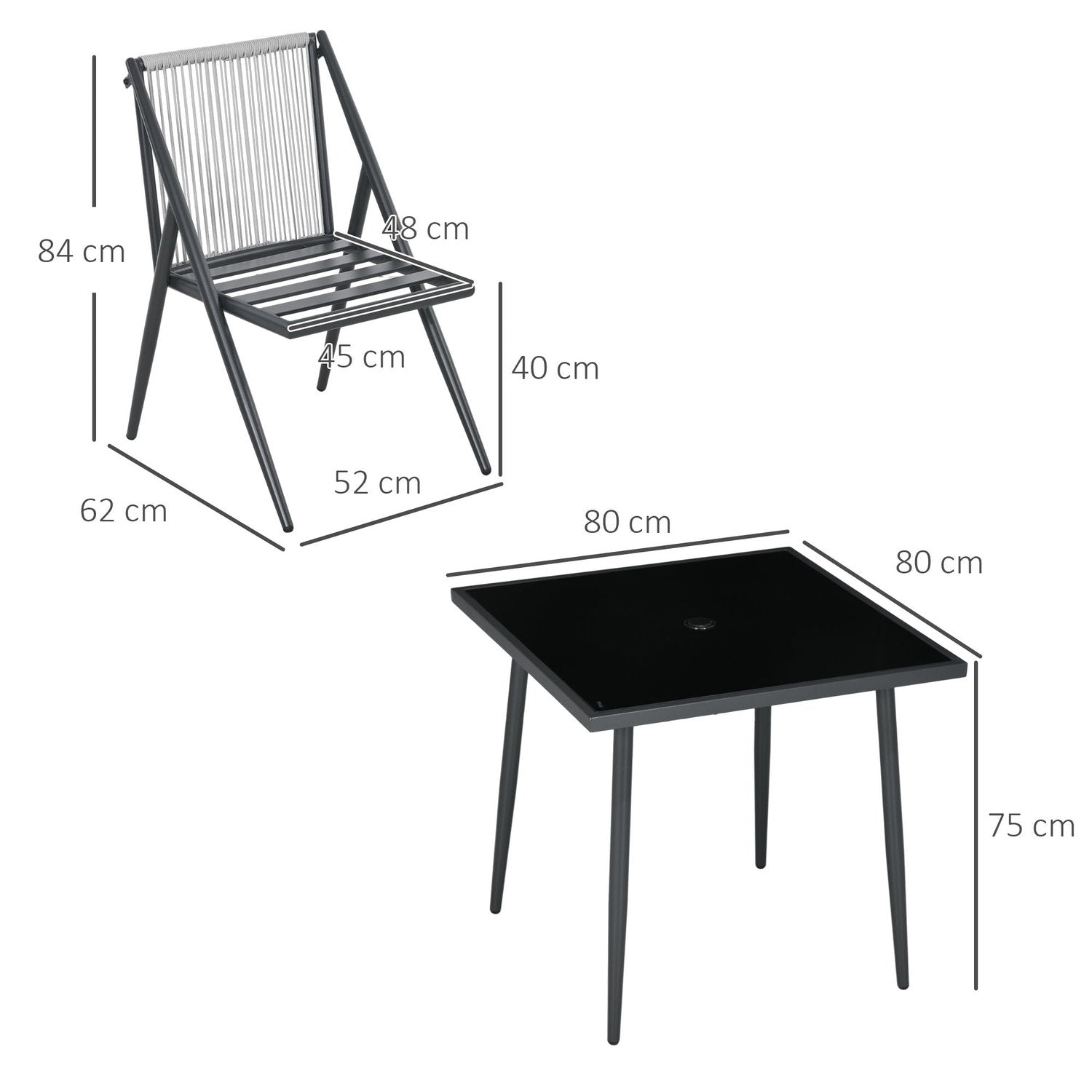 Sittgrupp 5-Delad Trädgårdsmöbelset, Balkongmöbelset Med 1 Bord, 4 Stolar, Trädgårdsmöbler Med Paraplyhål, Polyester, Mörkgrå