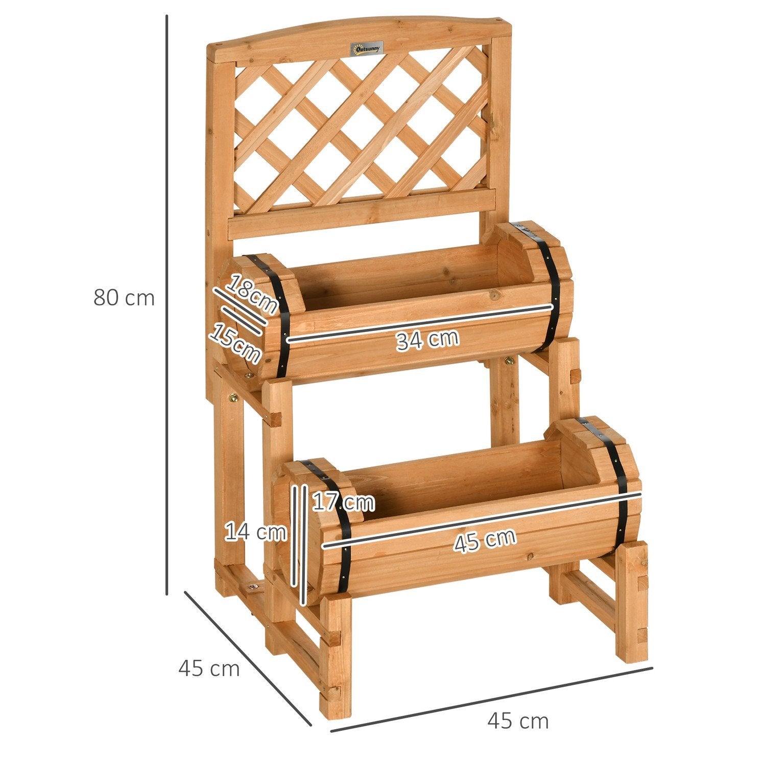 Høyseng, Blomsterkasse i tre med espalier, plantekasse i rustikk design, grønnsaksseng til hage, terrasse, balkong, gul, 45 X 45 X 80 Cm