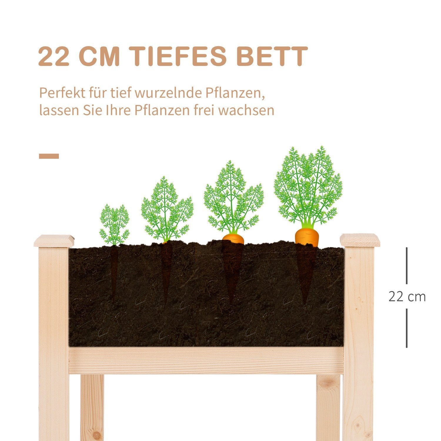 Høybed, plantekasse, blomsterkasse, blomsterpotte, urtebed med dreneringshull, fiberduk, massivt naturtre 122,5 x 56,5 x 76 cm