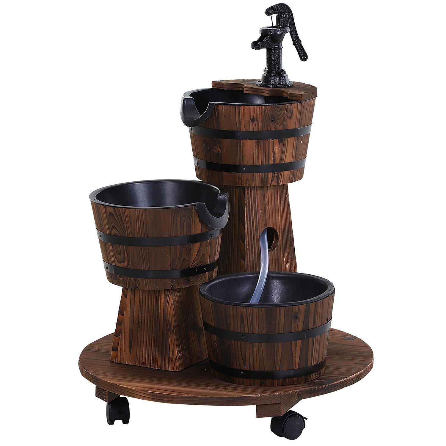 Wooden Barrel Fountain Cascade Fountain With Water Pump, Indoor Fountain, Gran Wood, Charred Wood, 60X60X78Cm