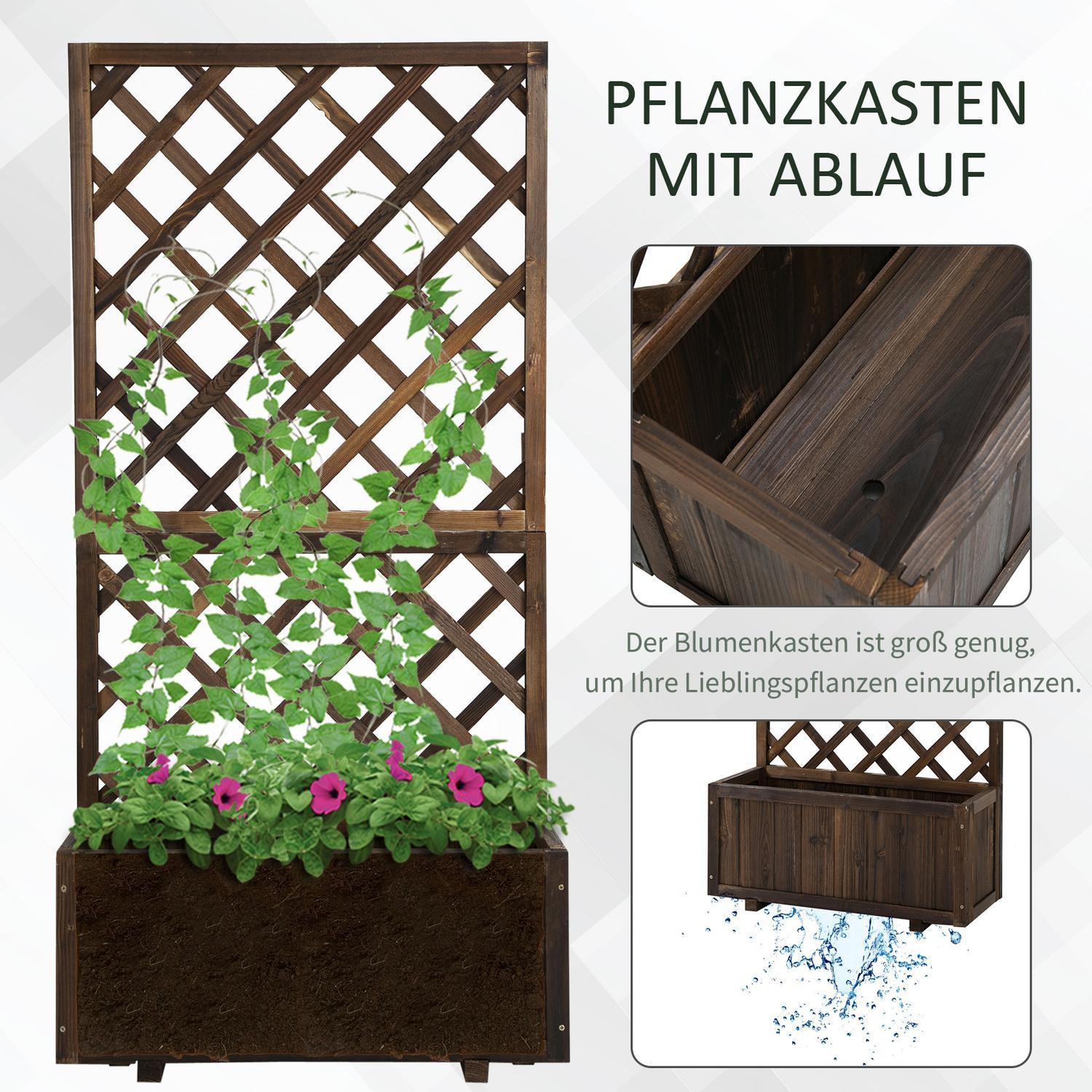 Hevet seng med espalier, blomsterkasse i tre, 72,5 x 31,5 x 149,5 cm, for klatreplanter og roser