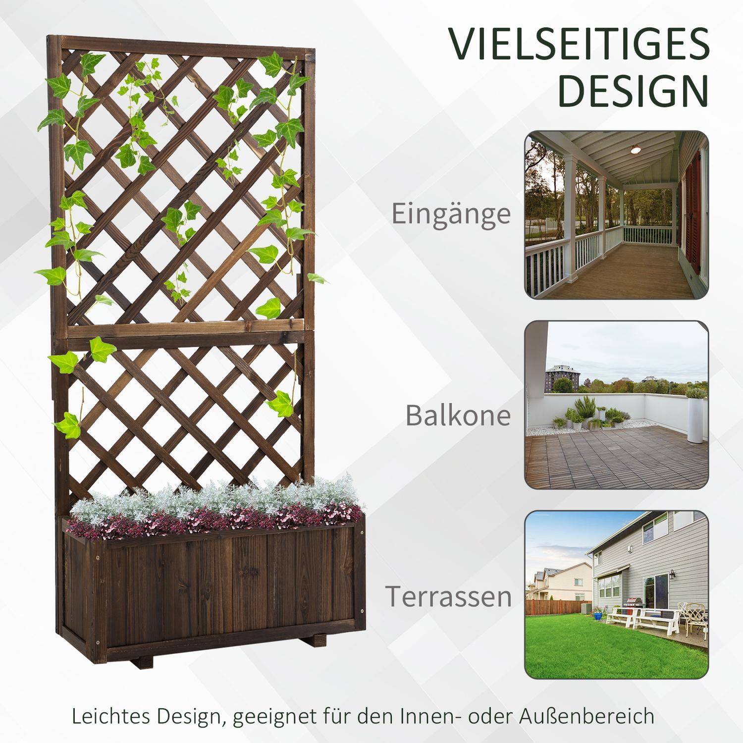 Hevet seng med espalier, blomsterkasse i tre, 72,5 x 31,5 x 149,5 cm, for klatreplanter og roser