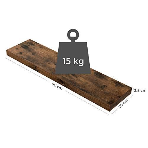 Rustikk brun flytende vegghylle, 80cm, Rommer 15kg