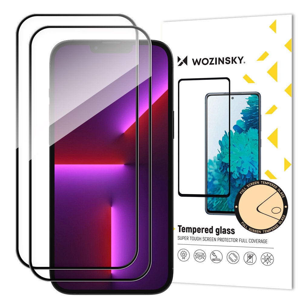 SET 2x Helskärmshärdat glas med ram för iPhone 15 svart