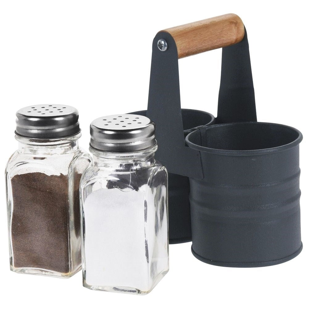 Salt- och Pepparkar i Glas med Metallställning