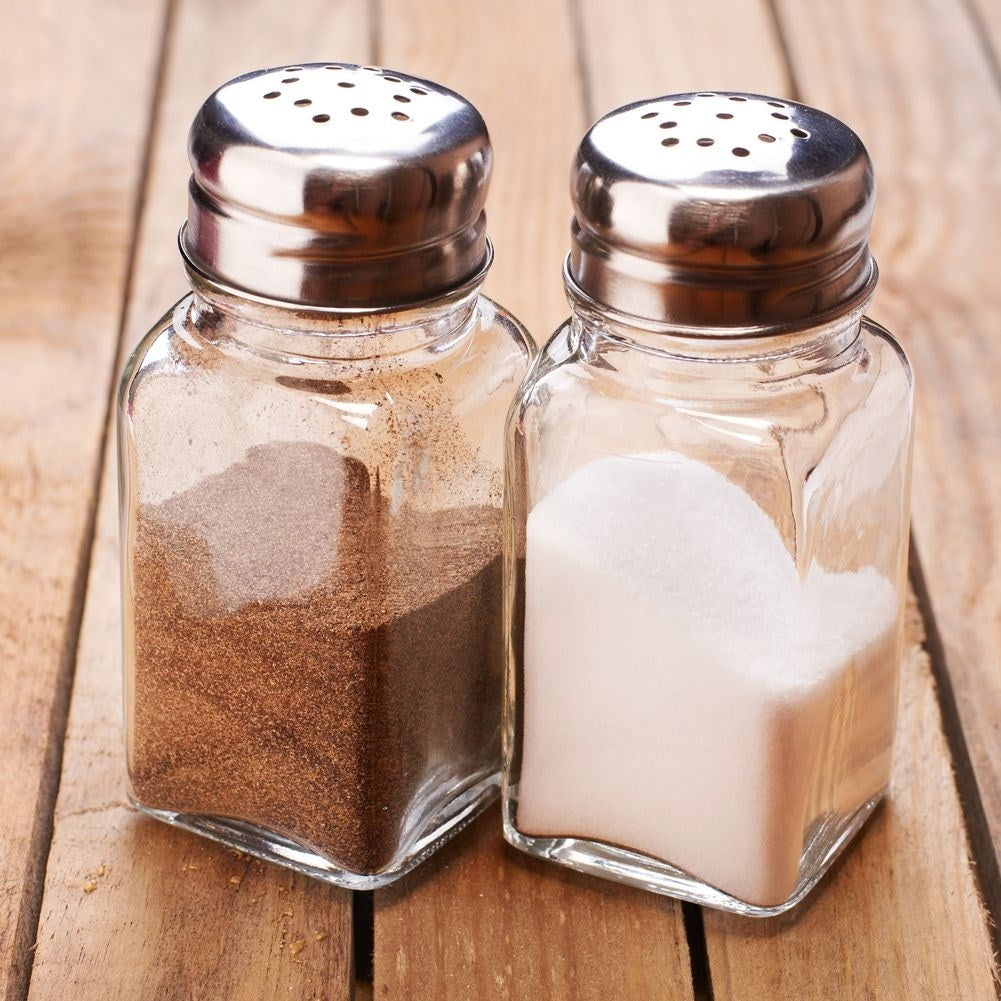 Salt- och Pepparkar i Glas med Metallställning