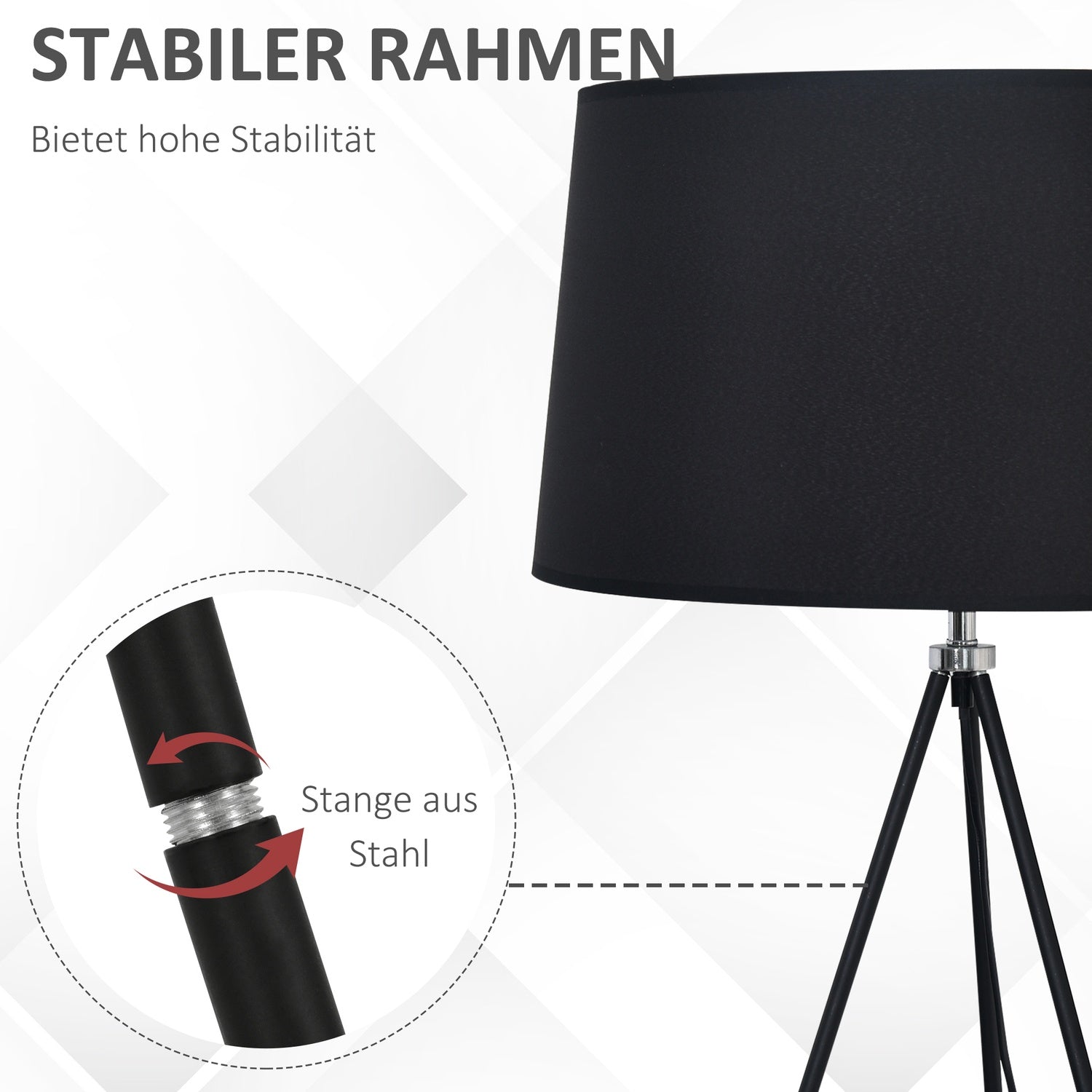 Scandinavian Black Tripod Golvlampa – Tyg & Metall, 73x156cm