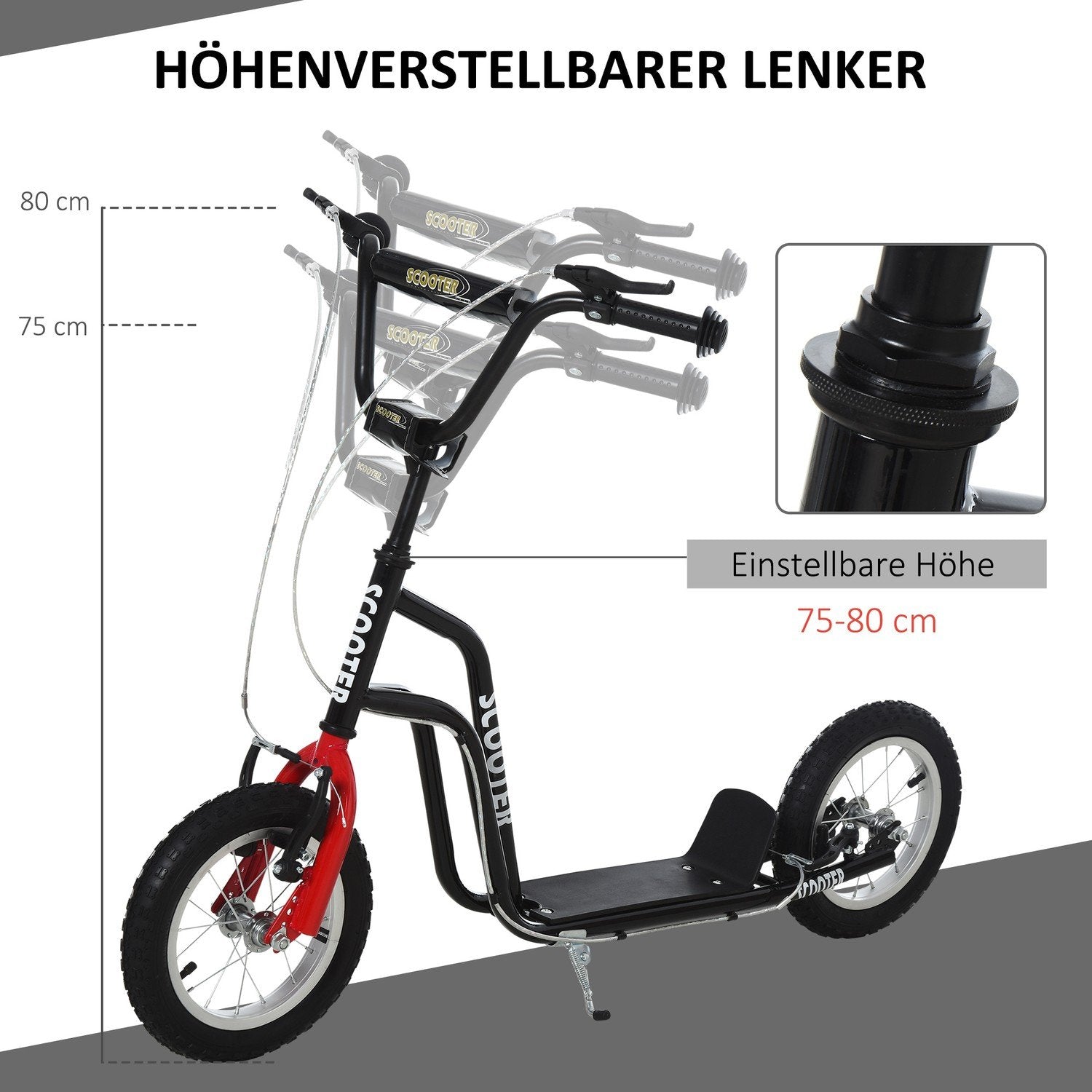 Scooter Barnskoter City Scooter Från 5 År Kickboard Med Pneumatiska Däck 12 Tum Från 5 År Svart 120 X 58 X 75-80 Cm