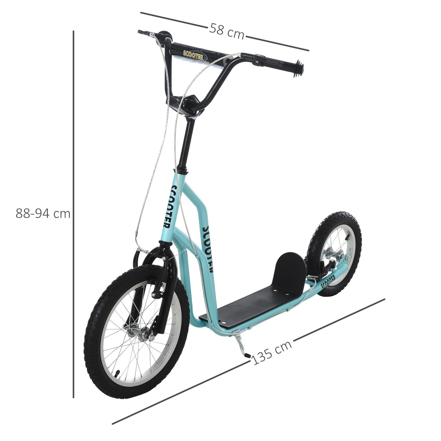 Scooter Barnescooter Fra 5 år, Kickboard med luftdekk 16/12 tommer, blå, 135 X 58 X 88-94 Cm