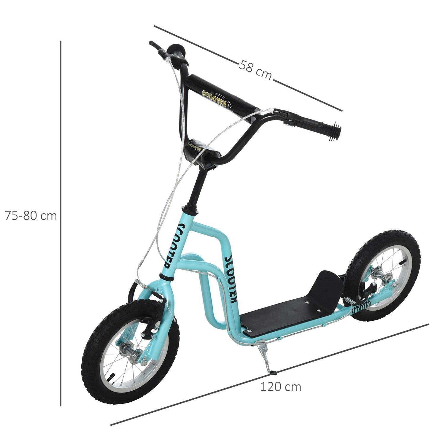 Scooter Kick Scooter Barnskoter City Scooter Kickboard Med Pneumatiska Däck 12 Tum, Från 5 År, Blå, 120X58X75-80Cm