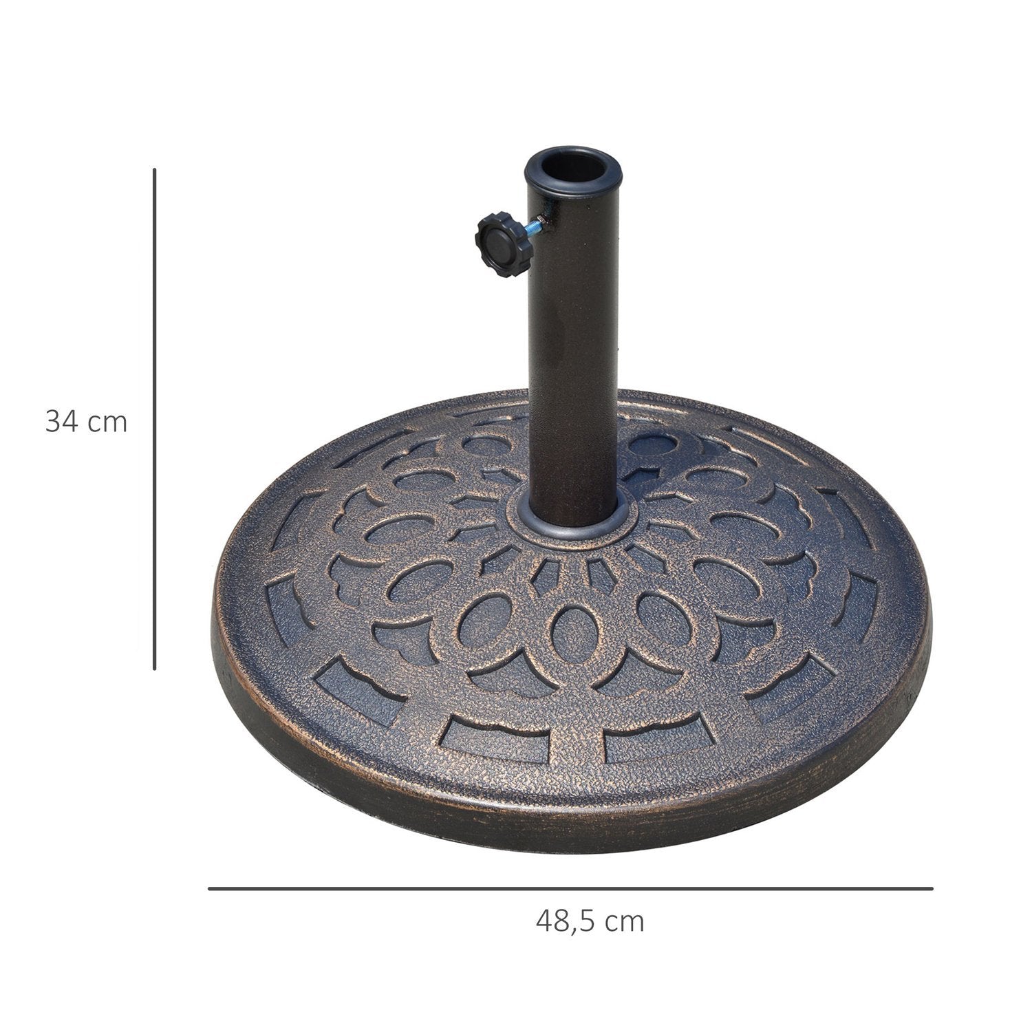 Paraplystativ Parasollfot Rund, Harts, Brons, 14Kg, För Ø38/48Mm, Ø48,5Xh34Cm