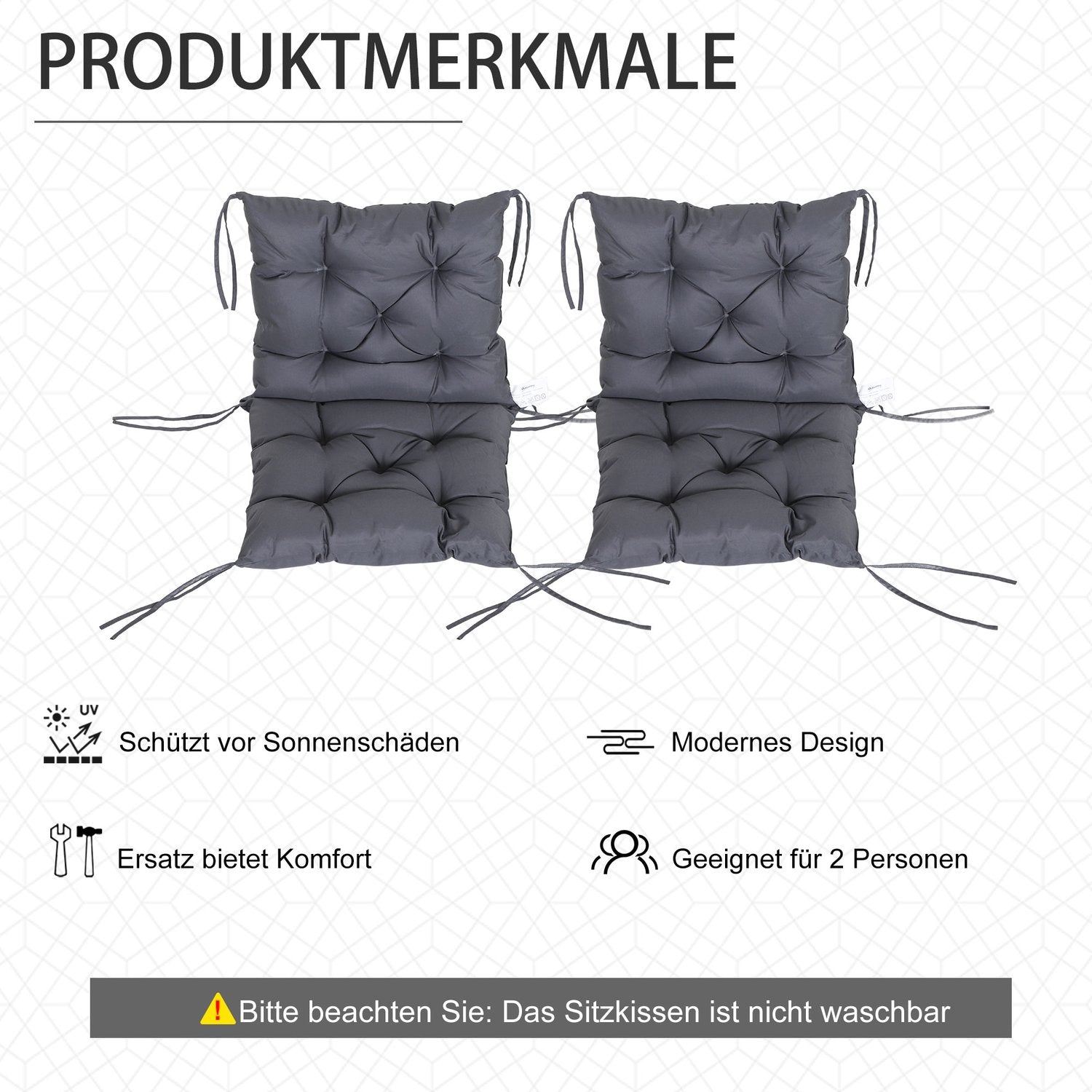 Set med 2 gråa sittdynor för trädgårdsstol med låg rygg