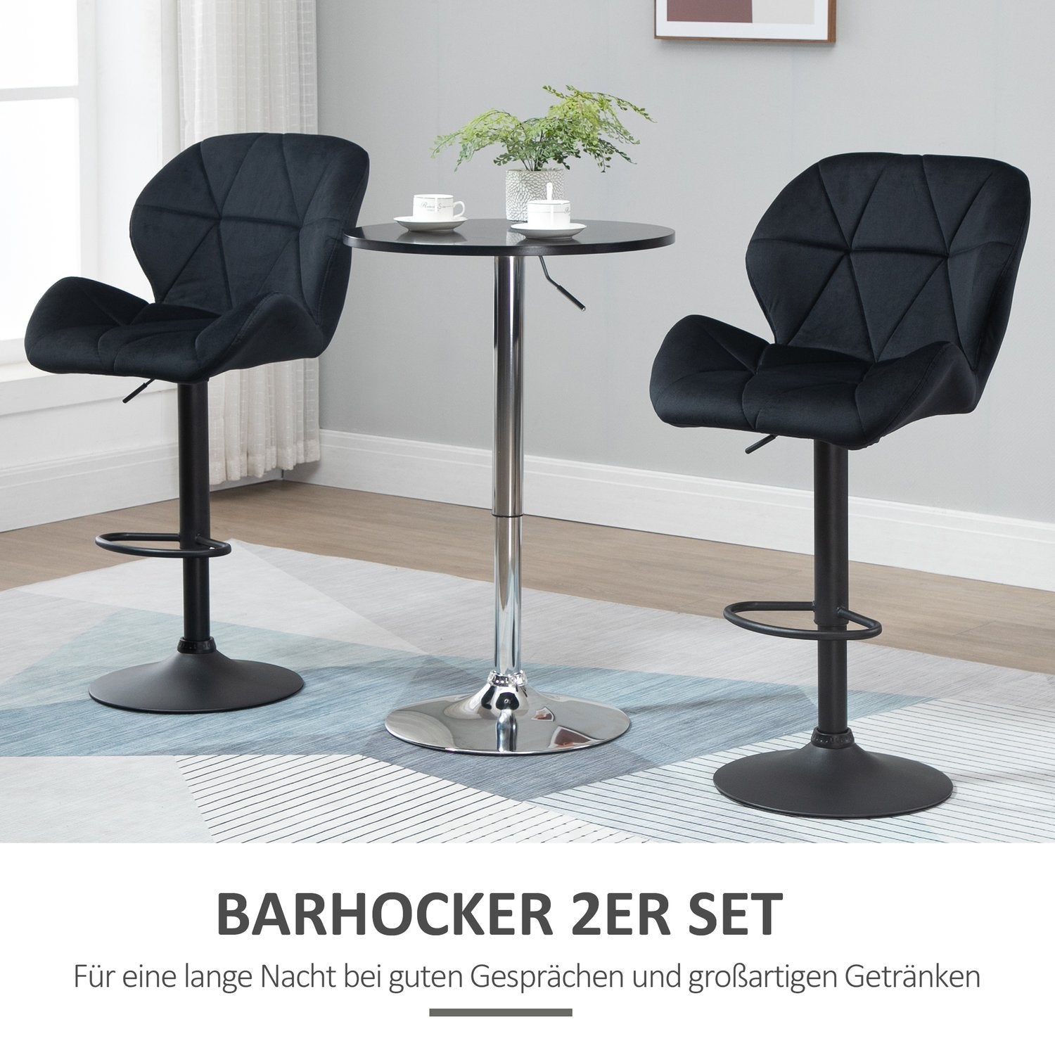 Sett med 2 barkrakker Svingbare barkrakker med ryggstøtte Velvet Touch Høydejusterbart armløst skum Svart 51,5X 57,5 ​​X 93-114,5 cm