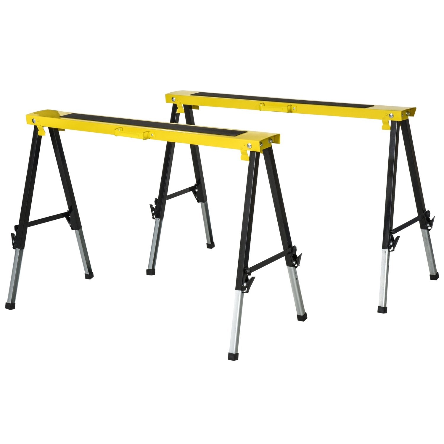 Sett med 2 Sawhorse Arbeidsstativ Sammenleggbart sklisikkert stål Gul Svart 100 X 49 X 62-90 Cm Lastekapasitet 100 Kg