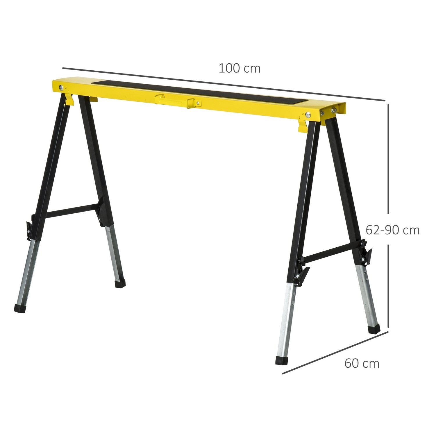 Sett med 2 Sawhorse Arbeidsstativ Sammenleggbart sklisikkert stål Gul Svart 100 X 49 X 62-90 Cm Lastekapasitet 100 Kg