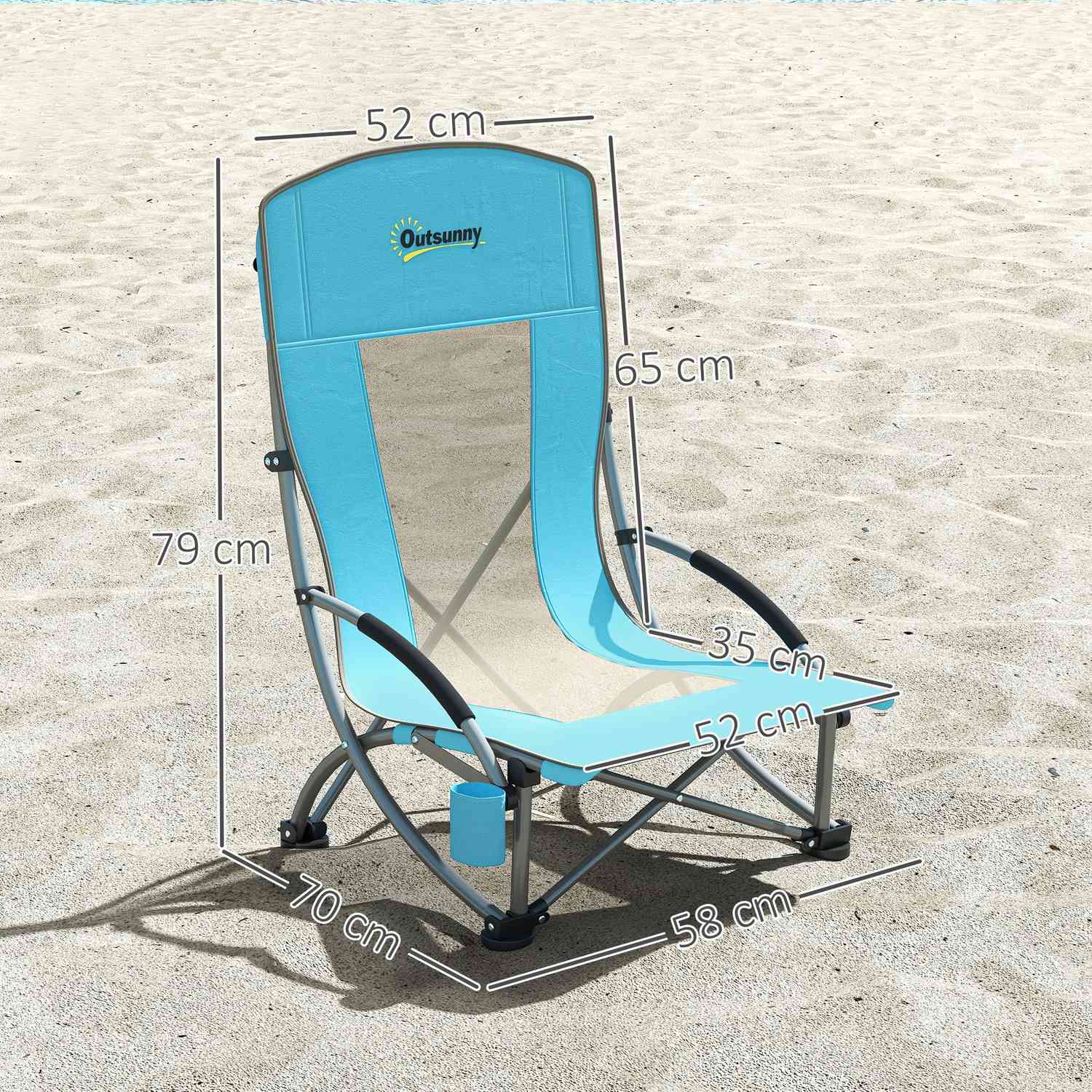 Set med 2 hopfällbara campingstolar med mugghållare och nätryggstöd upp till 120 kg, blå