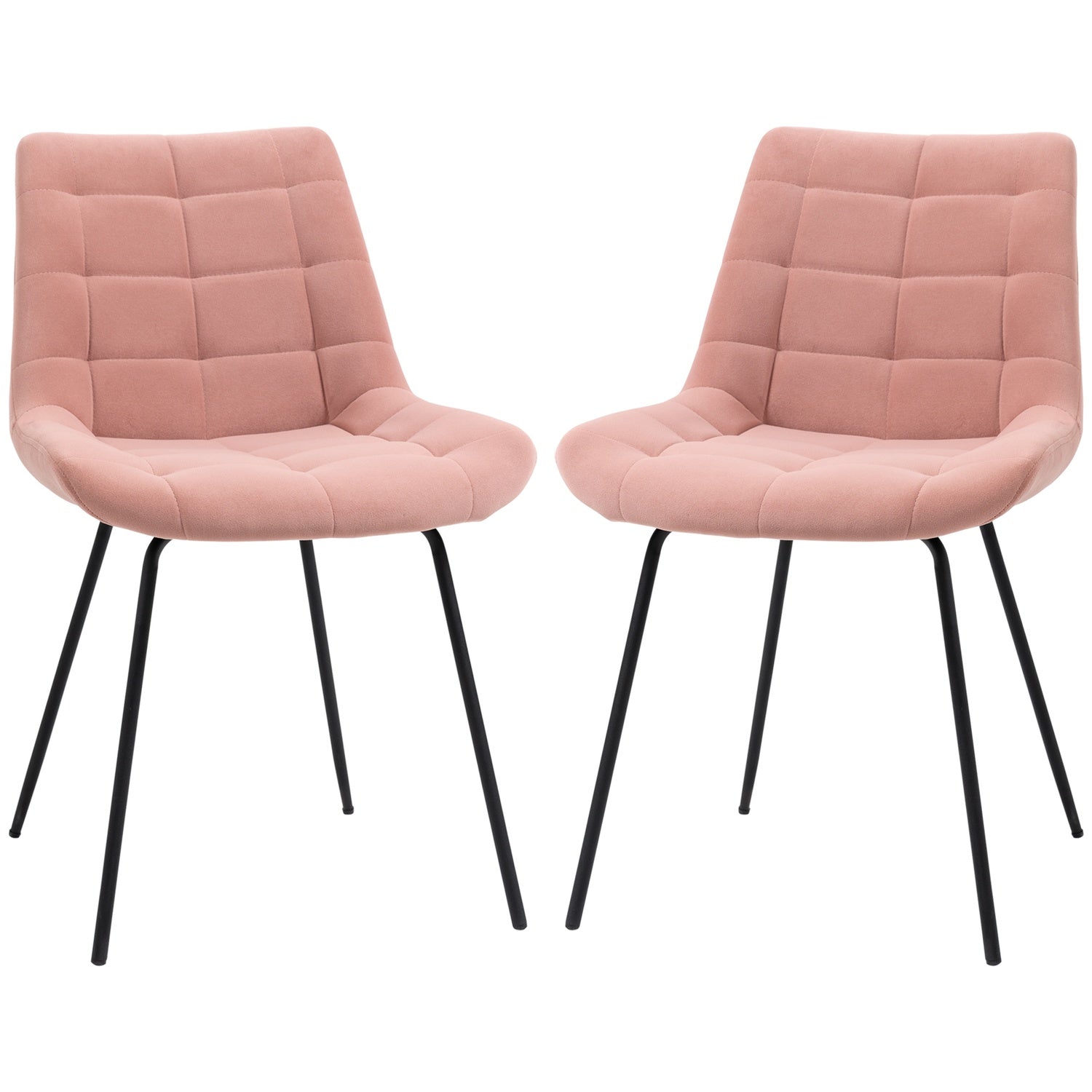 Set med 2 matstolar i sammet, rosa, retrodesign, stålben