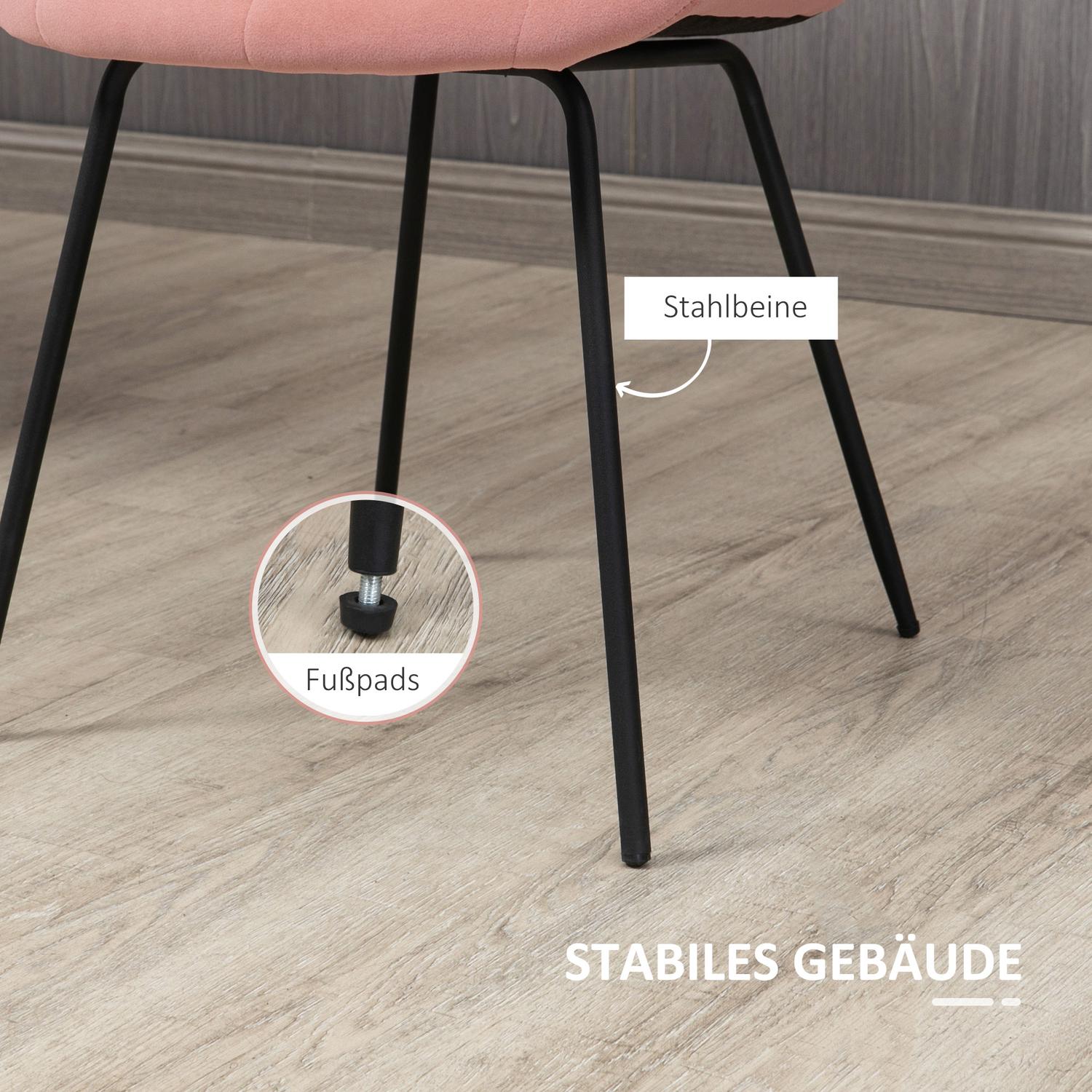 Set med 2 matstolar i sammet, rosa, retrodesign, stålben