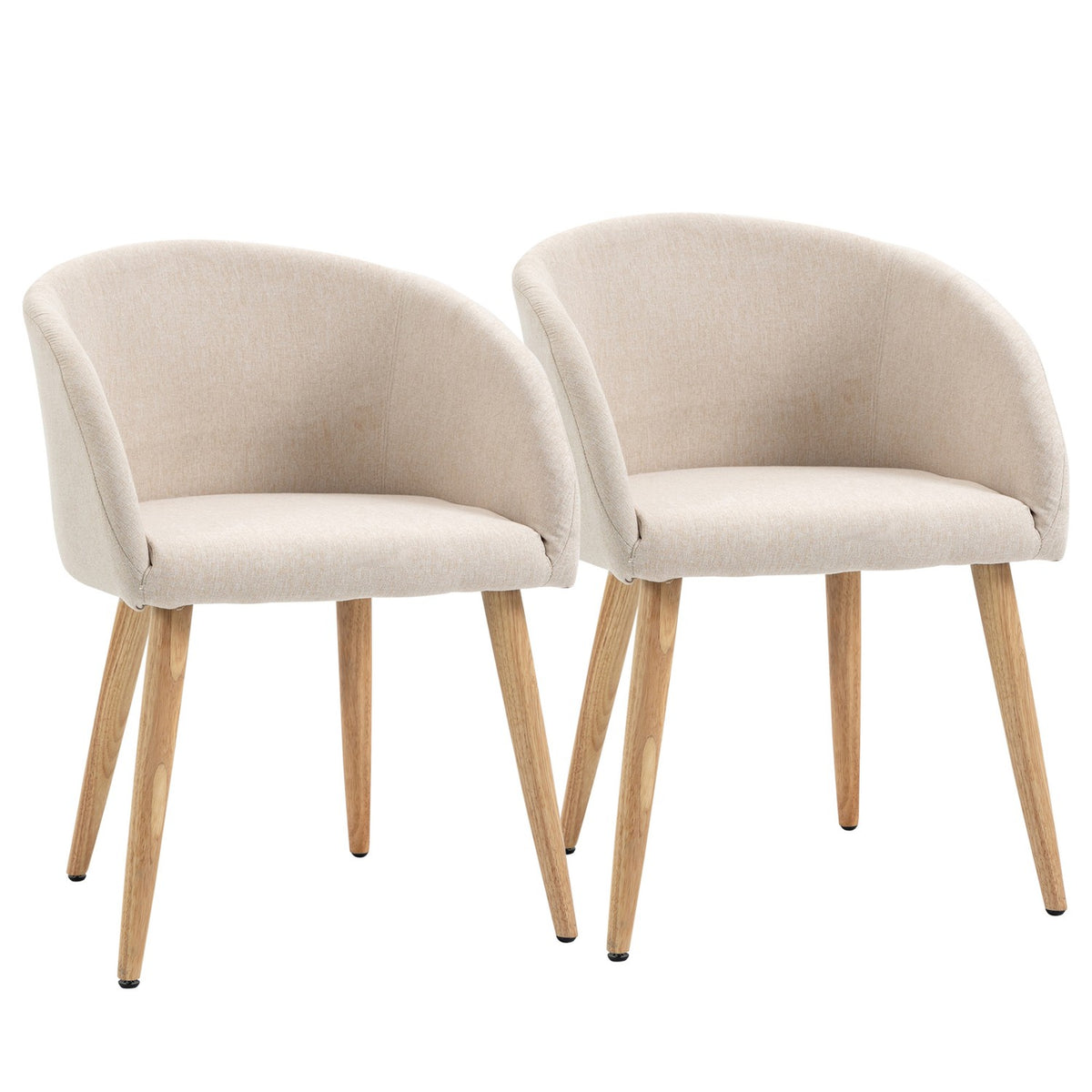 Sett med 2 spisestuestoler, linstoff, metallramme