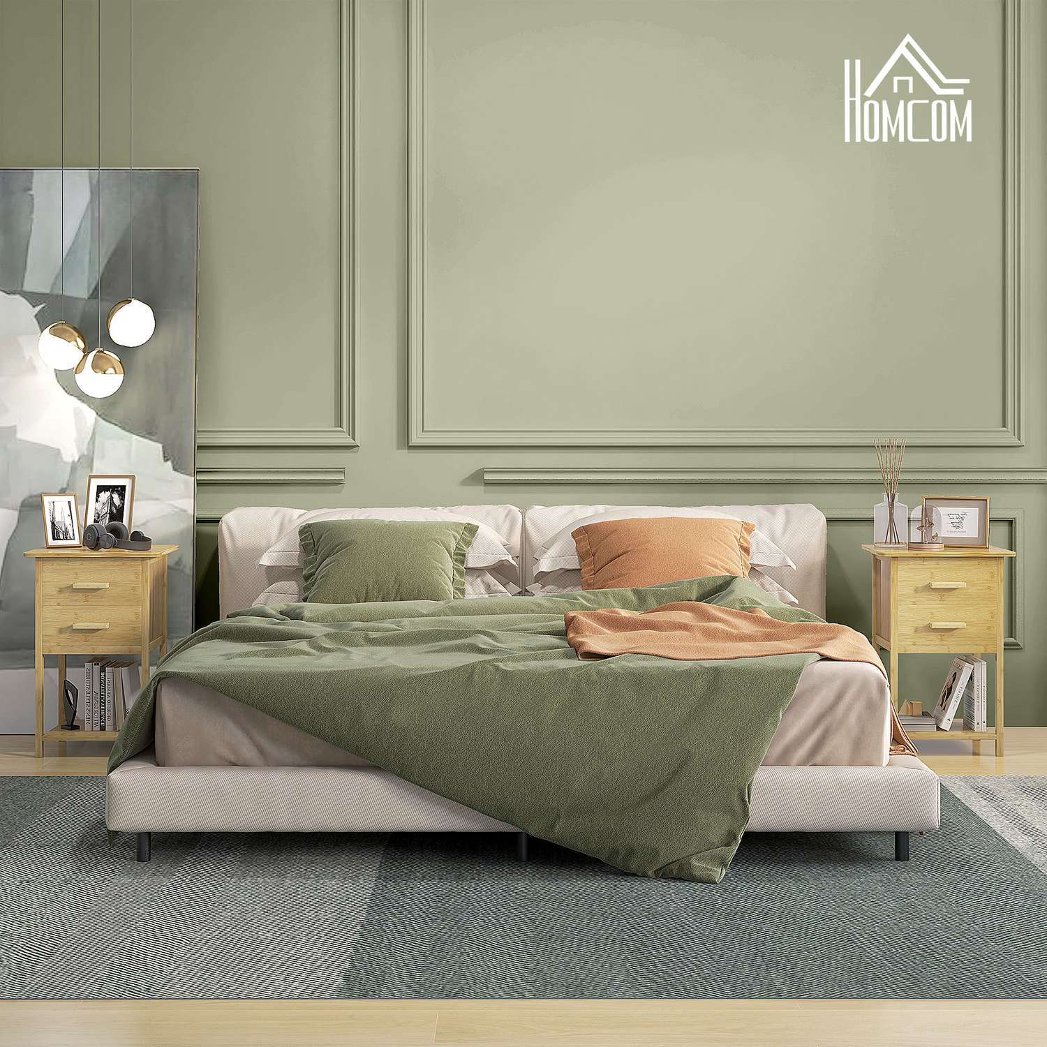 Set med 2 sängbord med låda och hylla, naturlig finish