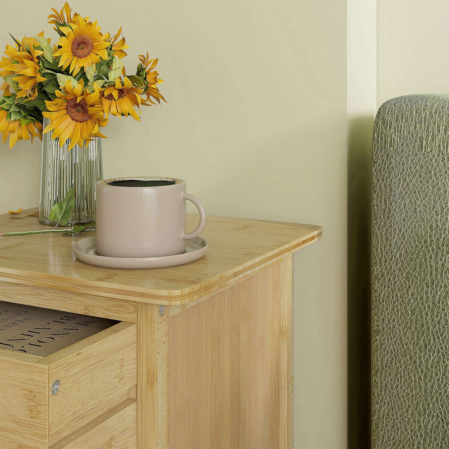 Set med 2 sängbord med låda och hylla, naturlig finish