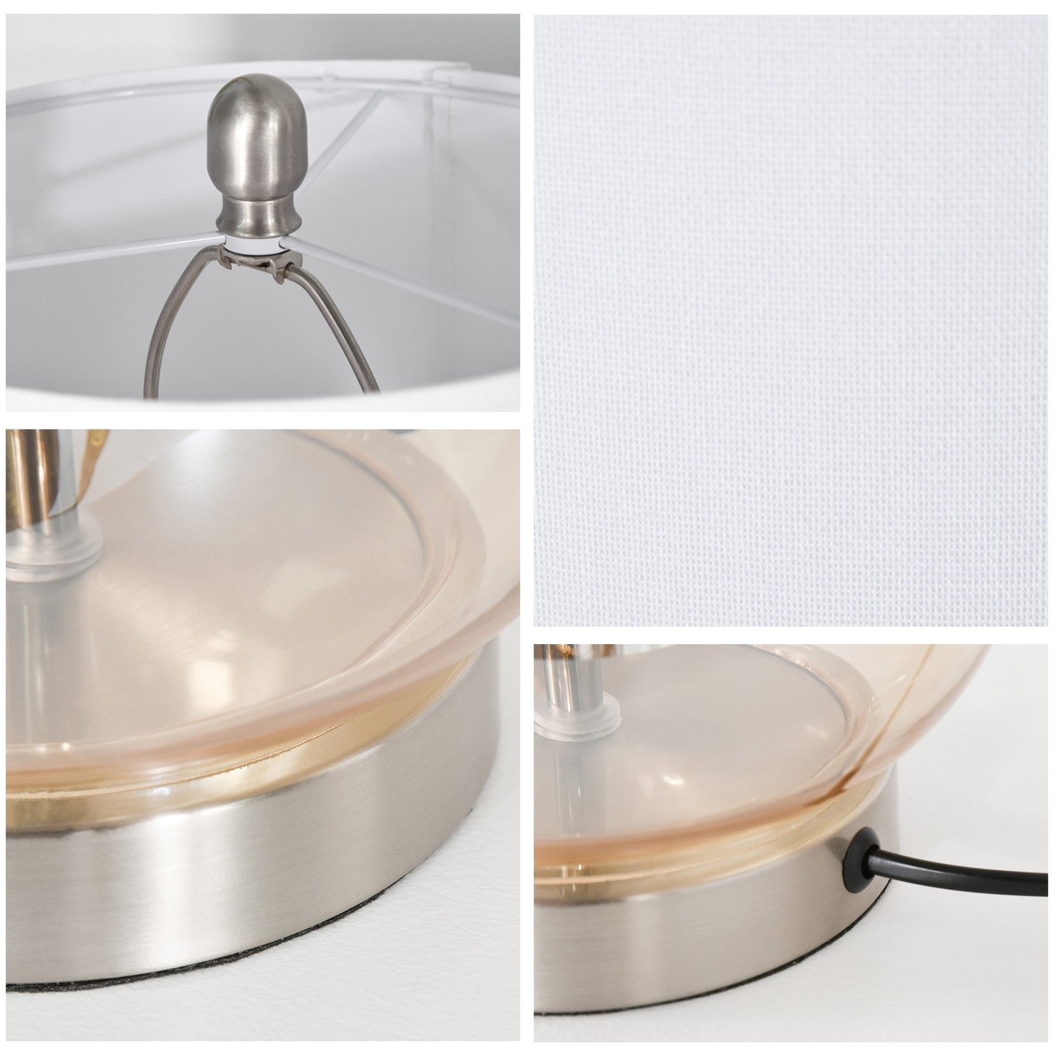 Set med 2 sängbordslampor - glas, linne, E27-sockel