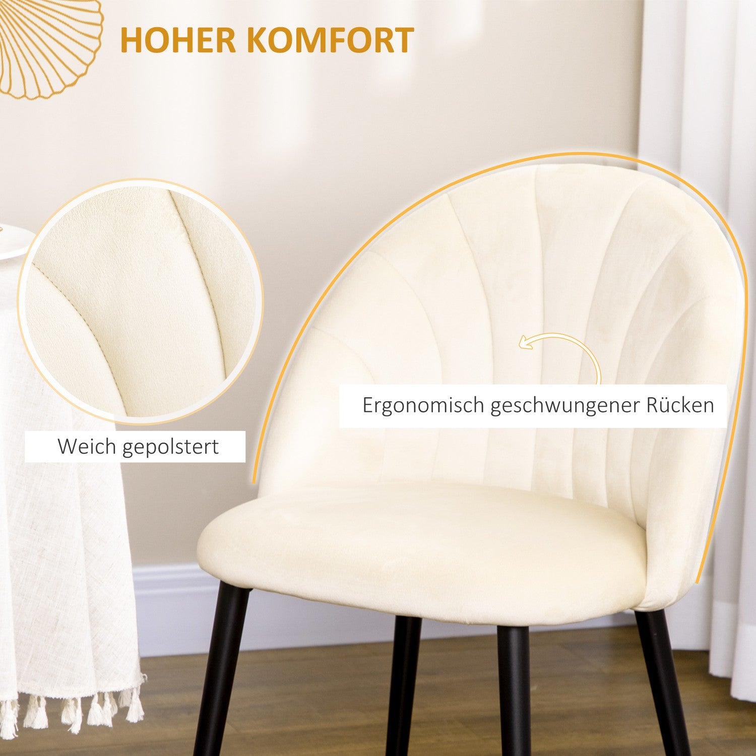 Set med 2 stoppade matstolar, Velvet Look, Cream