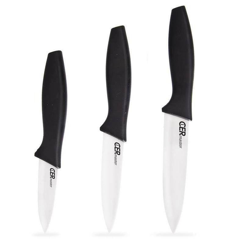 Set med 3 keramiska knivar med ergonomiska halkfria handtag