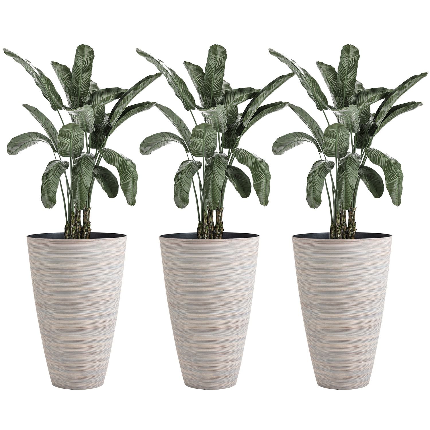 Set med 3 krämvita blomkrukor i robust plast