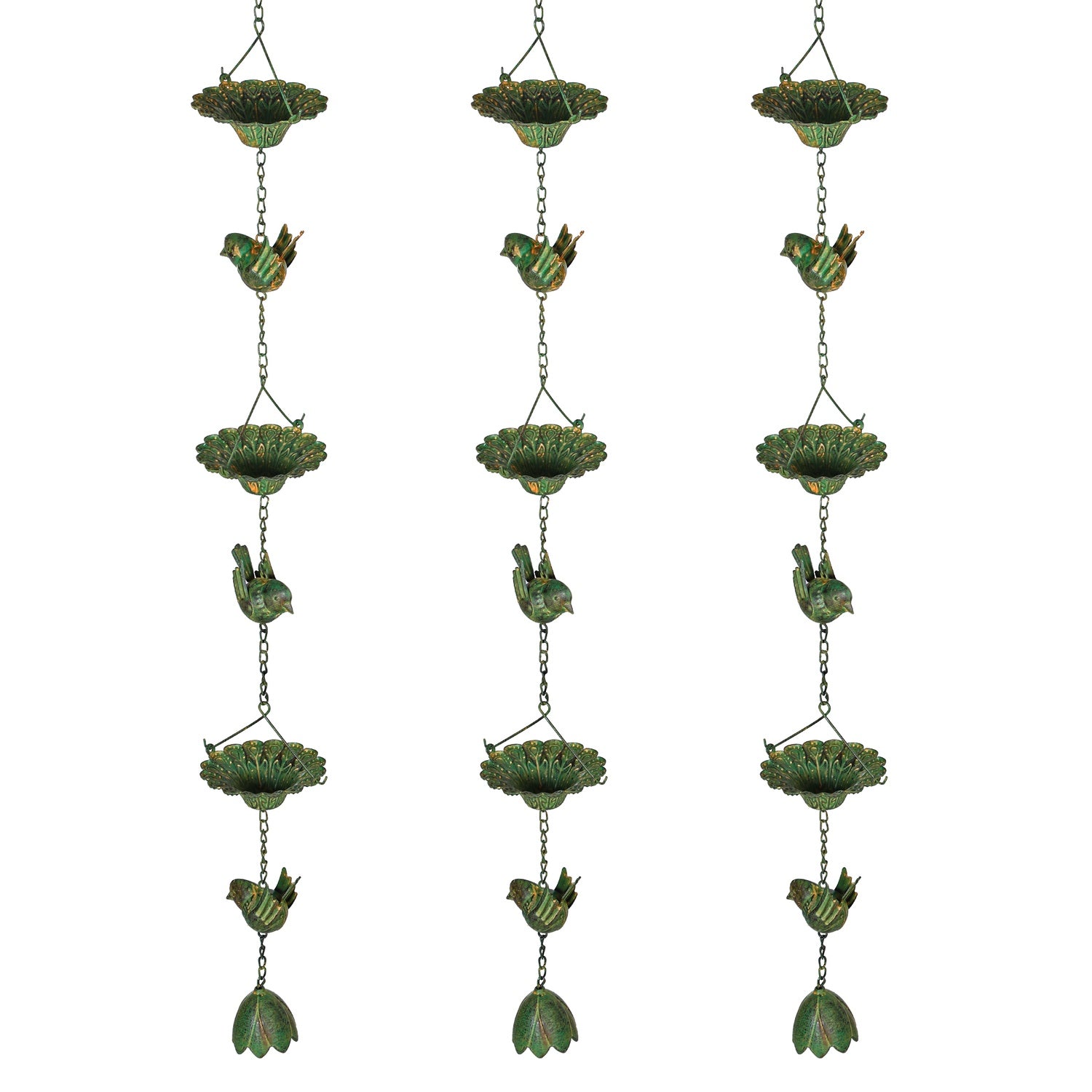 Metallregnkedjor för hängrännor, 3 set med klockor, 123 cm